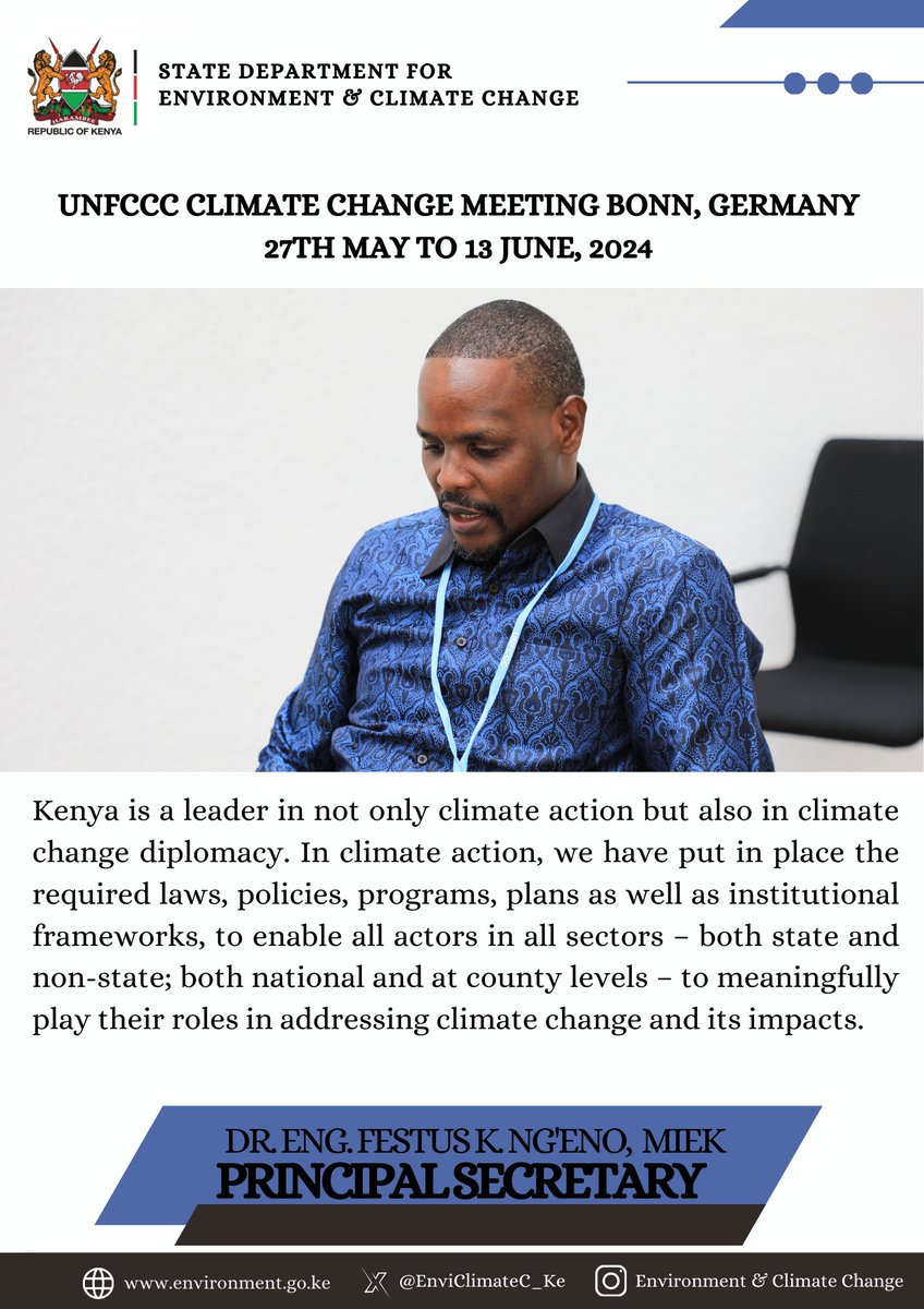 We have put in place the required laws, policies, programs, plans as well as institutional frameworks, to enable all actors in all sectors both state and non-state; both national and at county levels to meaningfully play their roles in addressing climate change and its impacts.