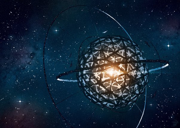 Atlas_Thinker's tweet photo. A Dyson sphere is a theoretical megastructure proposed by physicist Freeman Dyson. It involves surrounding a star with a network of satellites or solar panels to capture a large portion of its energy. The concept aims to meet the energy needs of an advanced civilization. #space https://t.co/0sHfOw932I