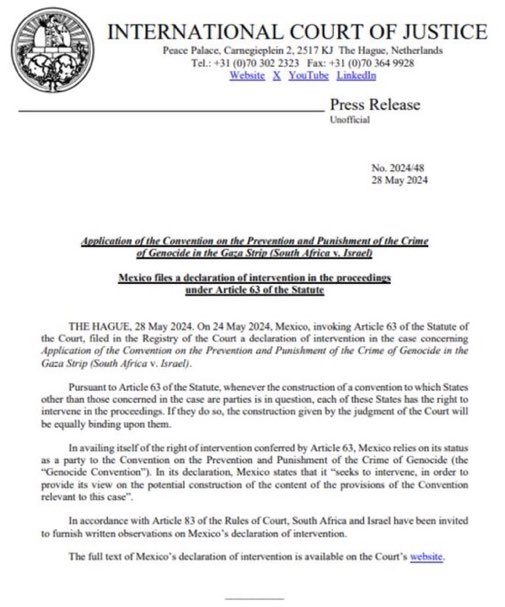 🚨Il Messico si unisce alla denuncia del Sud Africa contro Israele alla Corte di Giustizia Internazionale per il genocidio a Gaza