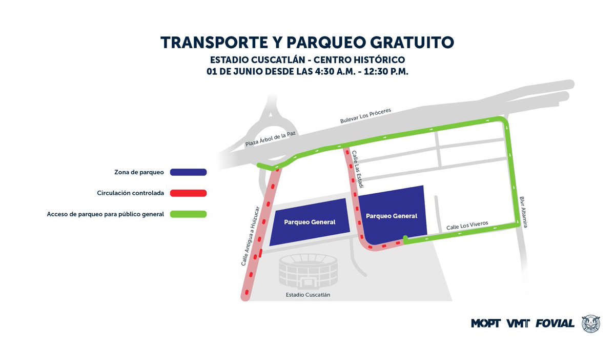 #TraficoSV | En cuanto al transporte gratuito, @NelsonReyesSV, titular del @VMTElSalvador, dijo que estas unidades saldrán de la zona del Estadio Cuscatlán hacia el Centro Histórico. 'El estacionamiento tiene capacidad para más de 2,500 automóviles, para quienes quieran llegar en