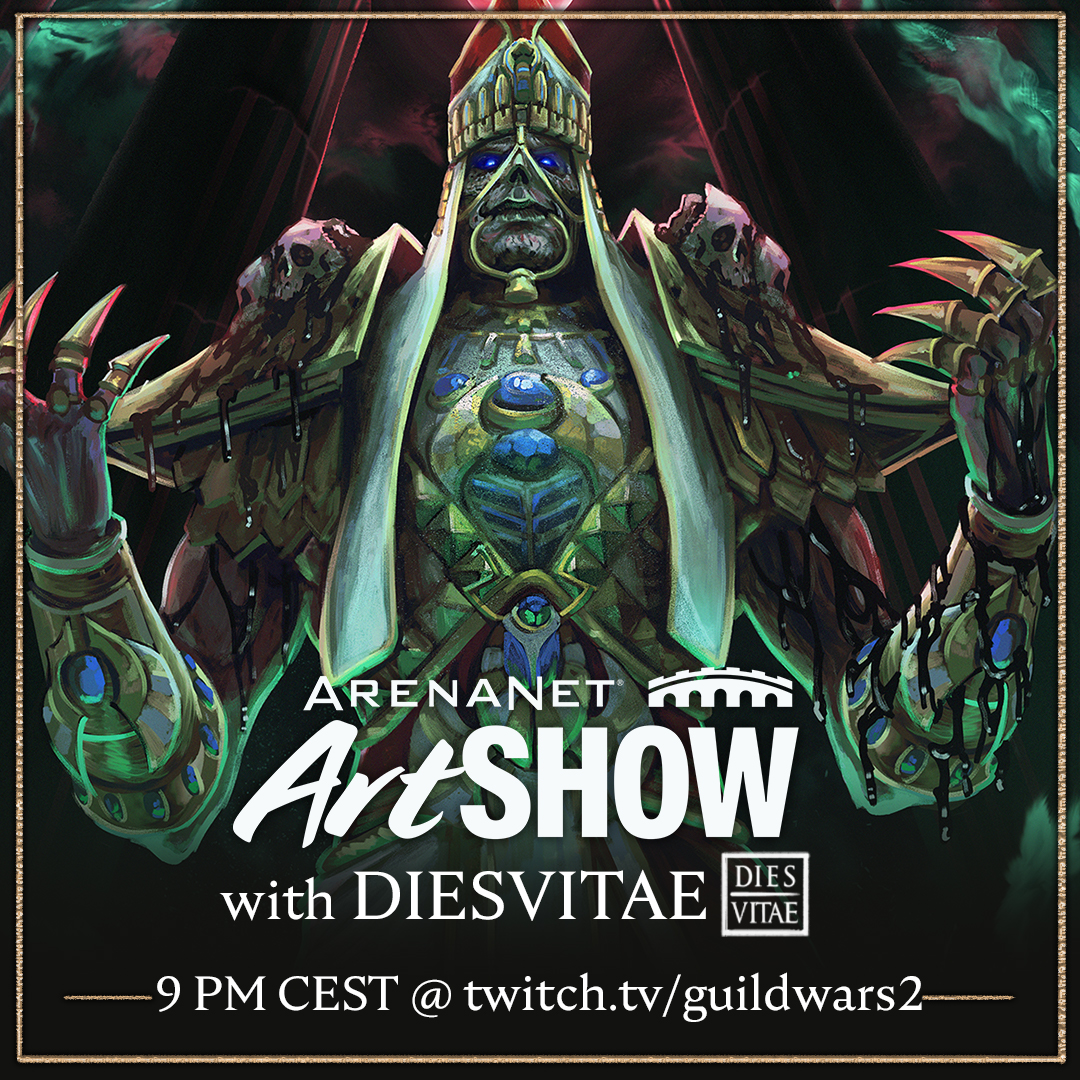 Get ready! Today's Guild Wars 2 Creative Partner Livestream is featuring @diesvitae 👀 WATCH IT NOW twitch.tv/guildwars2 #GuildWars2 #GW2