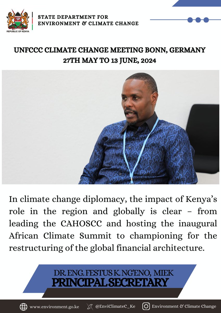 In climate change diplomacy, the impact of Kenya’s role in the region and globally is clear – from leading the CAHOSCC and hosting the inaugural African Climate Summit to championing for the restructuring of the global financial architecture ~PS Dr. Eng Ng'eno #SBSTTA60 #SBI60