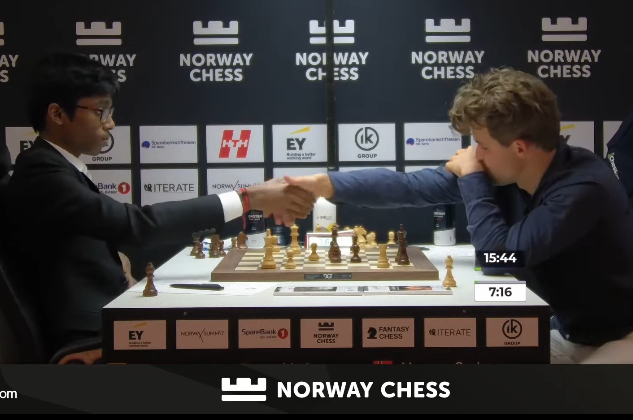 What a match -
<a href="/rpraggnachess/">Praggnanandhaa</a>
#ind defeats
<a href="/MagnusCarlsen/">Magnus Carlsen</a>
#norway in
<a href="/NorwayChess/">Norway Chess</a>
today. #chess #chessindia #chess24 #praggnanandhaa #pragg #magnus #carlsen Go Pragg !