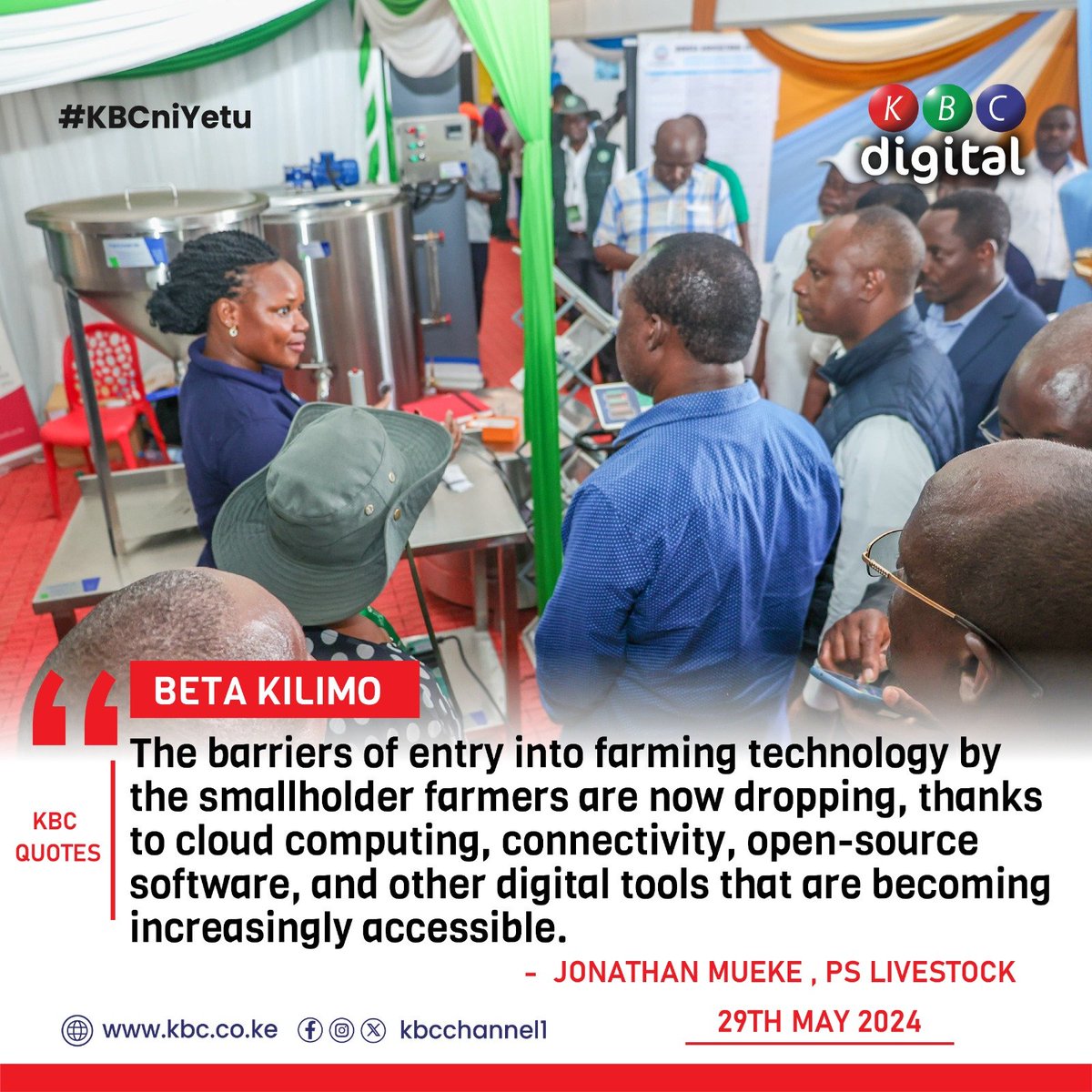 'The barriers of entry into farming technology by the smallholder farmers are now dropping, thanks to cloud computing, connectivity, open-source software, and other digital tools that are becoming increasingly accessible.'
- PS Livestock Jonathan Mueke
@jmueke @kilimoKE