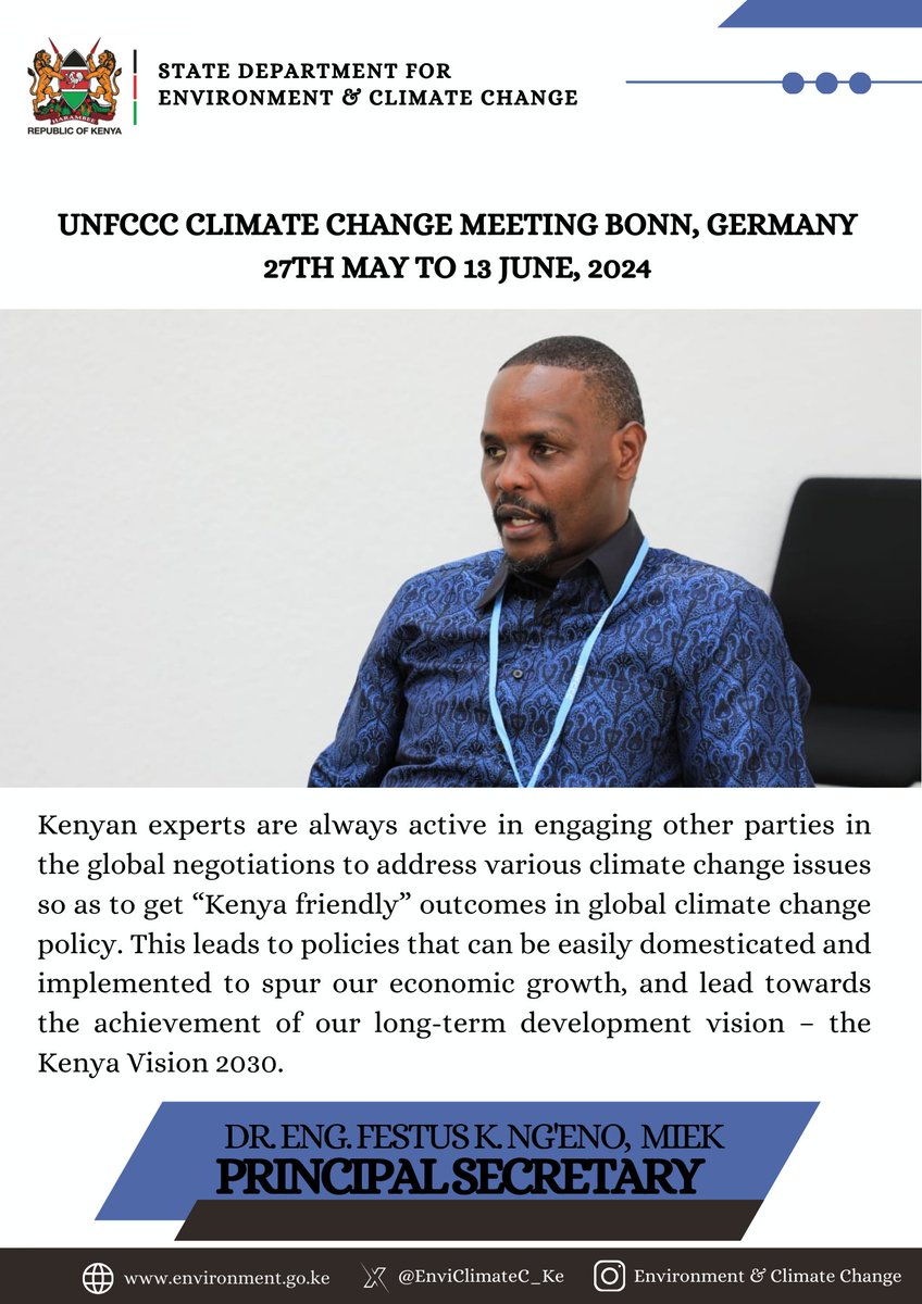 Kenyan experts play key roles in the @UNFCCC processes as lead coordinators in the AGN & G77&China Negotiation groups, & as item co-facilitators. We also look forward to the finalization of the AGN selection processes at SBS60 so that Kenya takes over the Chairmanship of the AGN