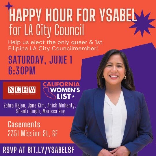 hi do you live in the Bay Area? do you like tenants rights? do you think Kevin de León might have proven just a little too stone-cold fuckin bonkers to be a competent elected official in the year of our lord 2024? you should come to this happy hour I am very lazily hosting!