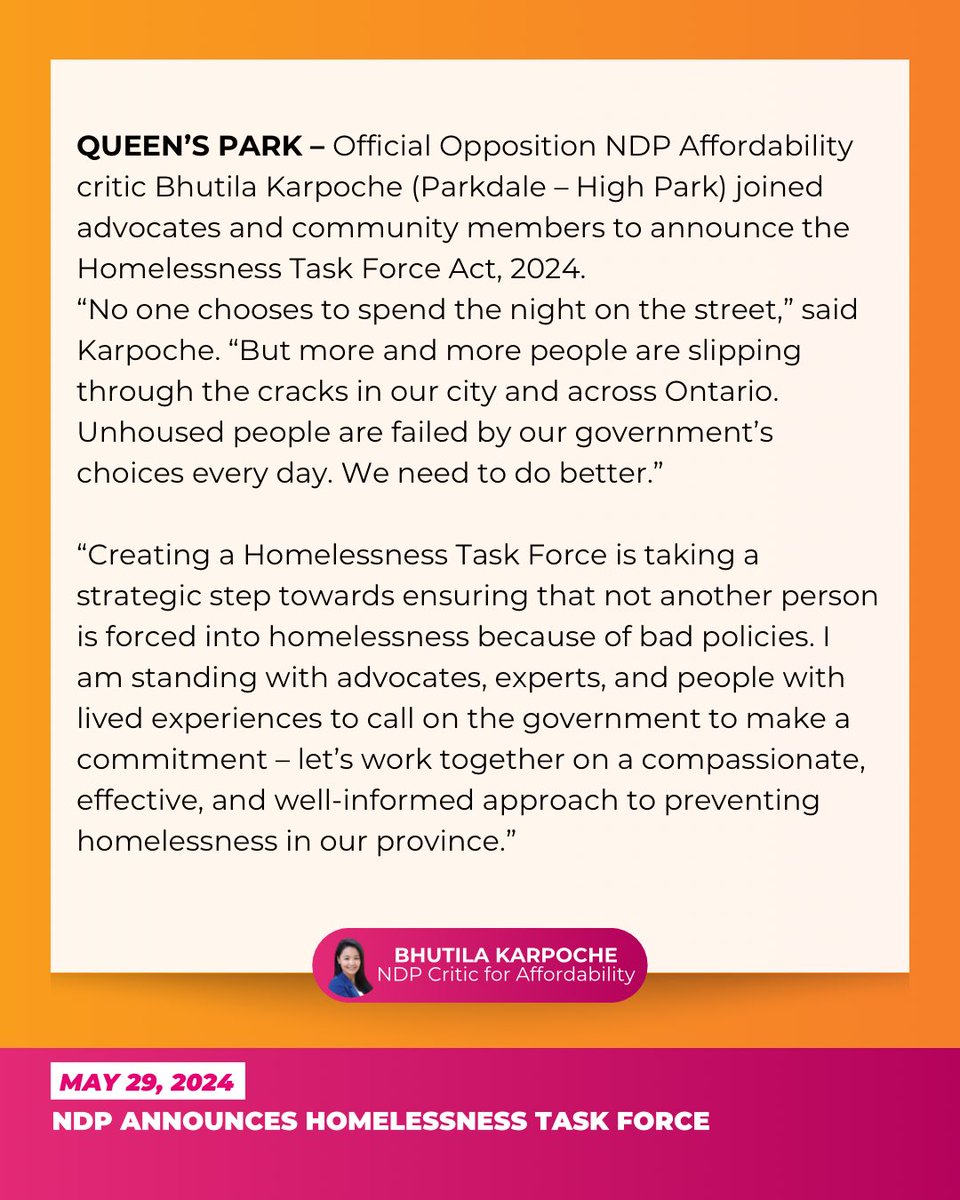 By creating a Homelessness Task Force, New Democrats are committing to protect the most vulnerable people in our communities and work together to prevent homelessness in Ontario. #onpoli #cdnpoli