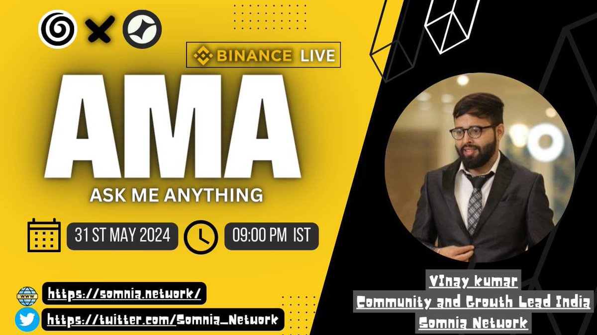 📣 We’re excited to announce that we’ll be hosting Binance Live AMA with <a href="/Somnia_Network/">Somnia</a> 
 
📅 Date: May 31, 2024 , 3:30 PM UTC(GLOBAL)

💰Reward: $100

🔺Rules:
♂️Follow Twitter :- 
<a href="/Somnia_Network/">Somnia</a> &amp; <a href="/Daoclubofficial/">Dao Club</a>
♂️ Join mee6.xyz/i/ti7IqGVg95
♂️Join t.me/+vrDpe12v78piY…