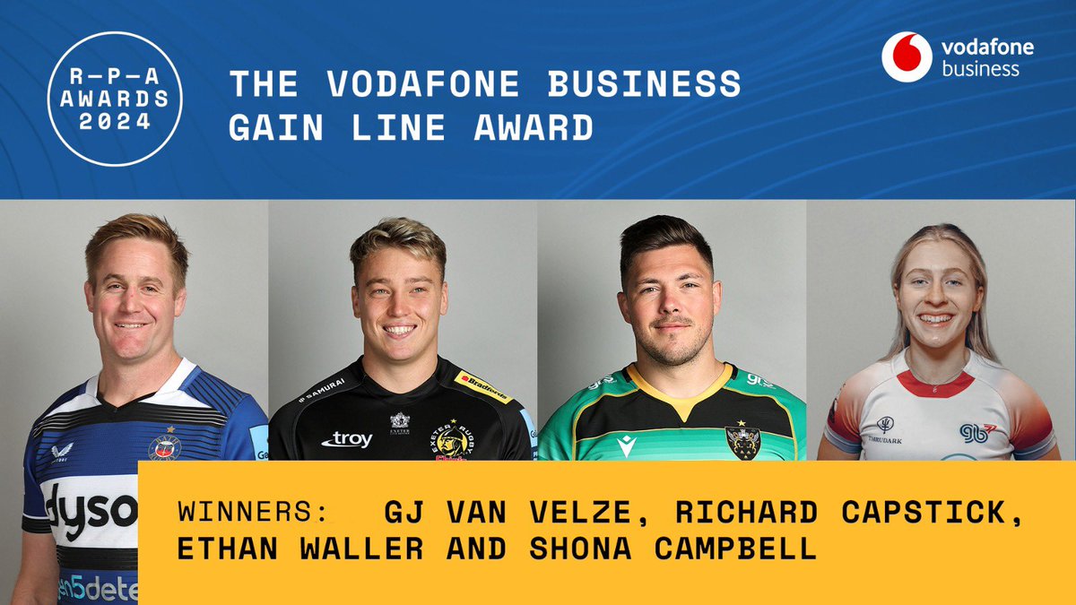 The RPA (@therpa) on Twitter photo The winners of the <a href="/VodafoneUKBiz/">Vodafone Business UK</a>
#GainLine Award of the Season are…
@GJVanVelze
@Beef324
Richard Capstick
Shona Campbell
#ForOurPlayers #RPAAwards The winners of the <a href="/VodafoneUKBiz/">Vodafone Business UK</a>
#GainLine Award of the Season are…
@GJVanVelze
@Beef324
Richard Capstick
Shona Campbell
#ForOurPlayers #RPAAwards