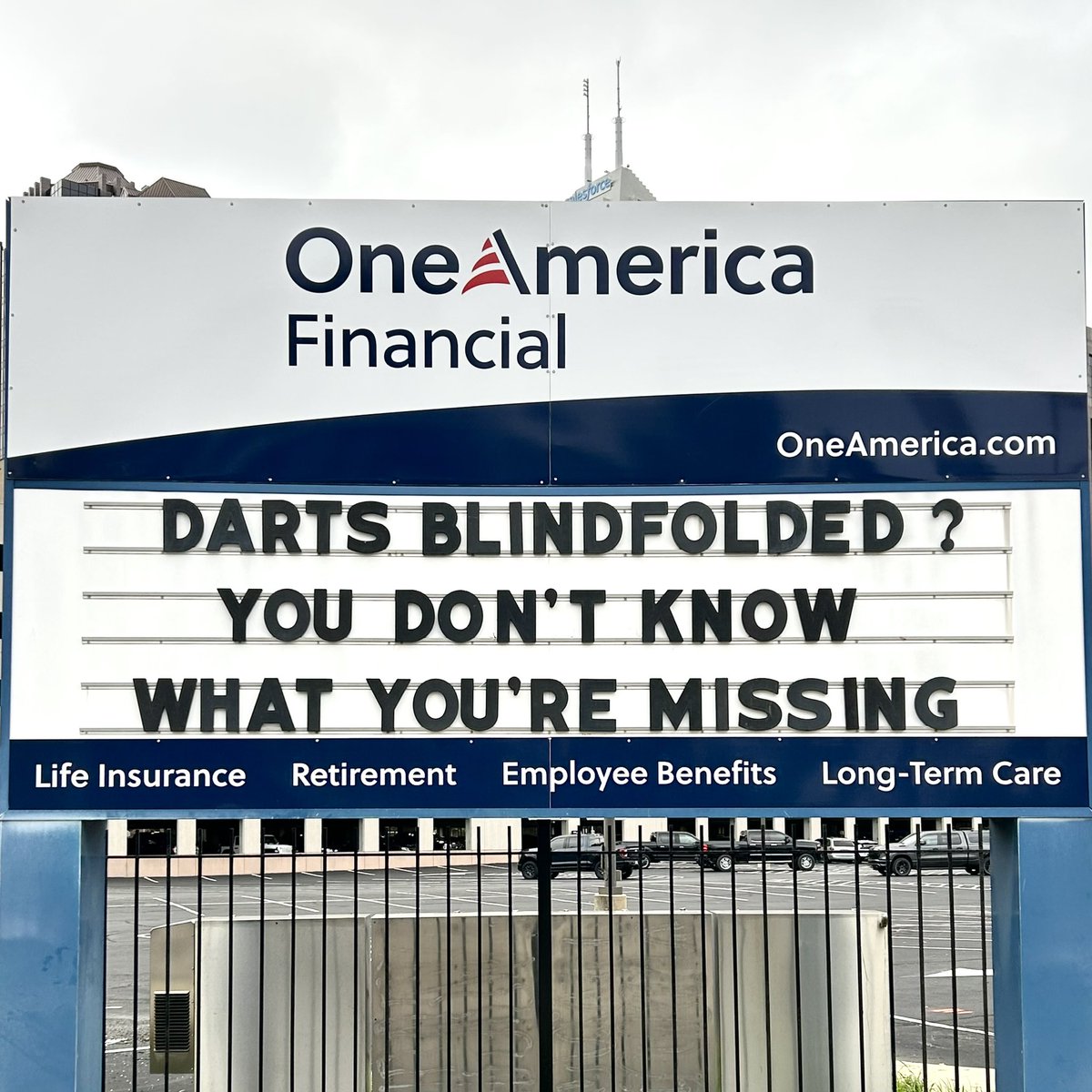 🏹 This week's #OneAmericaSign really hits the bullseye. 🎯 
#LoveIndy #Indy #Indianapolis #OneAmericaFinancial