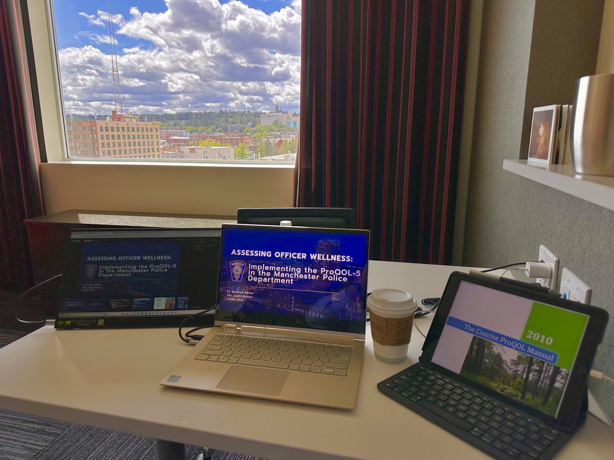 Putting the finishing touches on our ⁦<a href="/EBpolicing/">Evidence-Based Policing</a>⁩ presentation “Assessing Officer #Wellness.”  Join Ofc Breton and I on Friday at 10:30 in Room 30.  We’ll be discussing how MPD is assessing wellness of police employees. #ASEBP24
