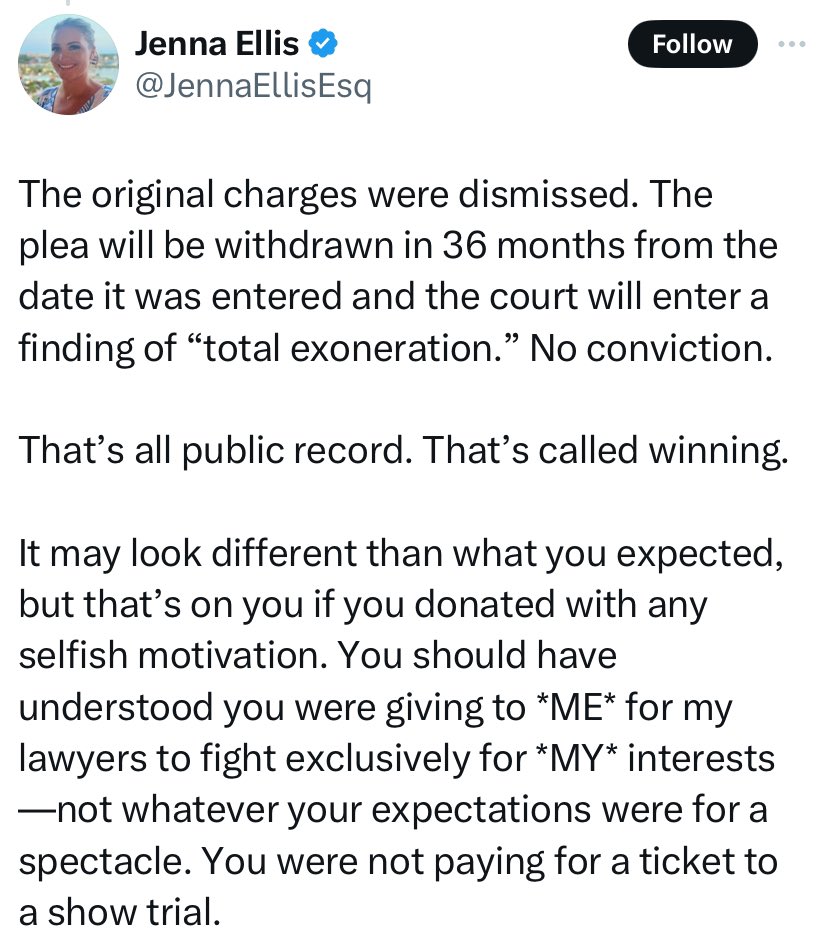 “If you donated to my legal defense expecting me to use the money to fight the charges like I said I would, and not take a plea deal in exchange for turning on my co-defendants, then you’re just selfish because this is all about *ME*”