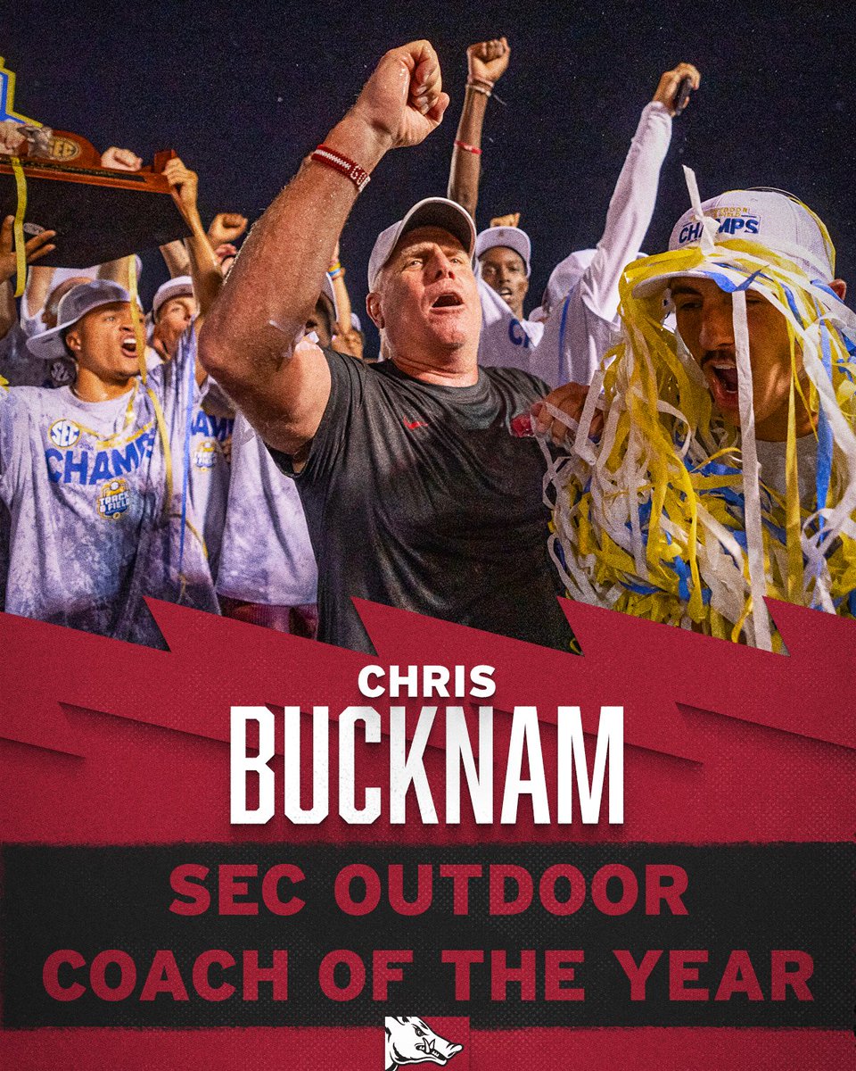 RazorbackTF's tweet image. Congrats to Arkansas men&apos;s head coach Chris Bucknam

2024 SEC Outdoor Coach of the Year!

#WPS 🐗