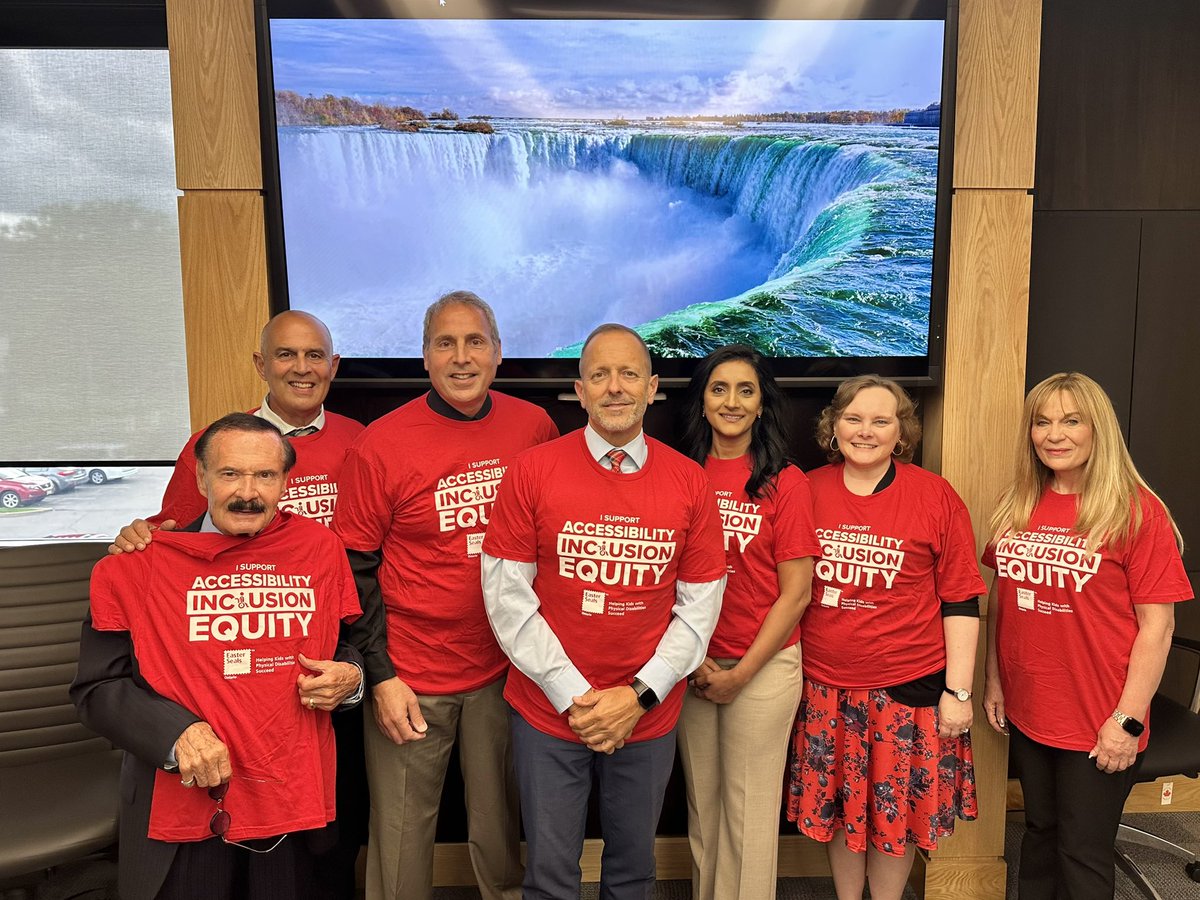 Today is #RedShirtDay of Action for #AccessibilityandInclusion! Our @NiagaraFalls City Council members are sporting these red shirts, symbolizing our support for those living with #disabilities while making a pledge toward greater #accessibility for all. Thank you to all here in