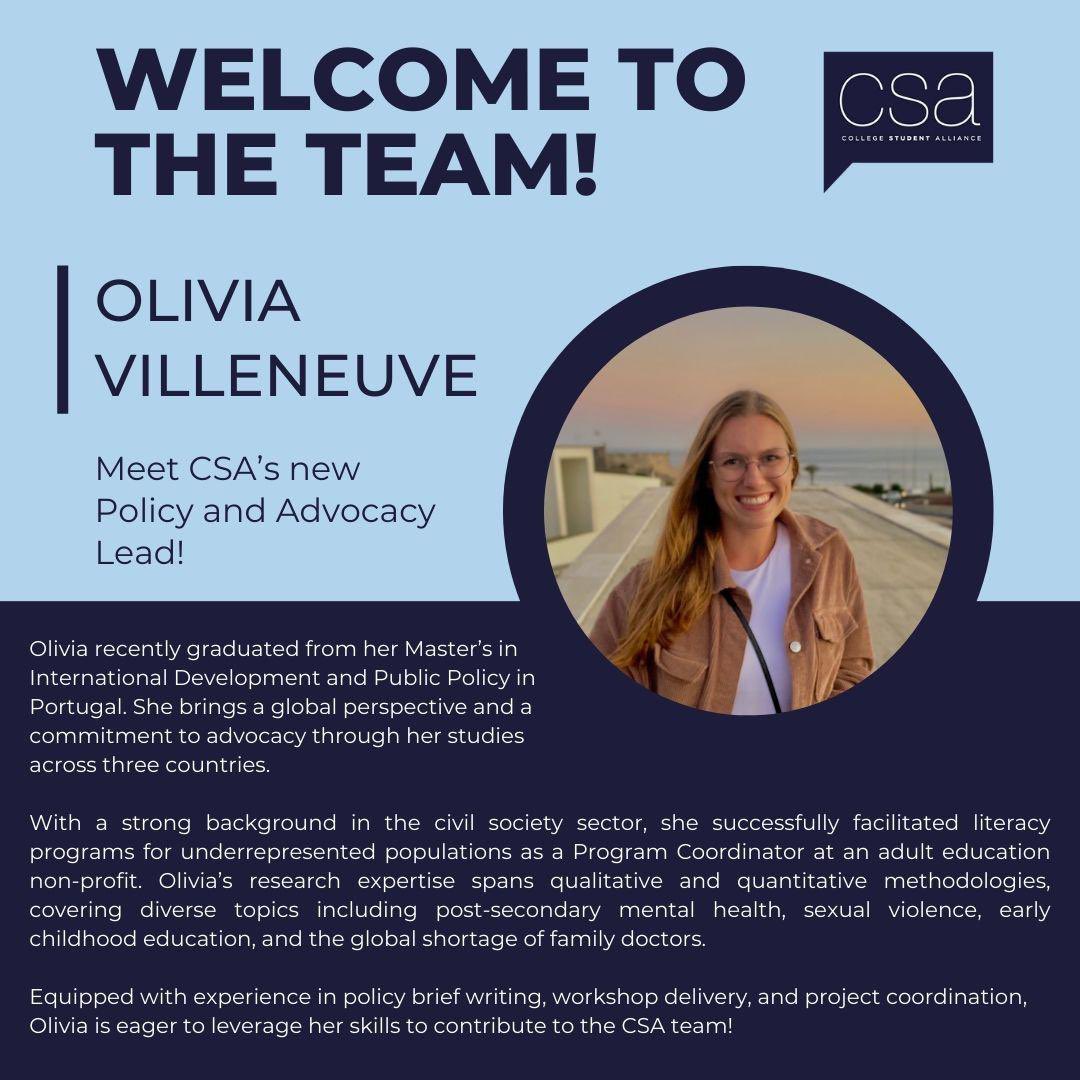 Welcoming our new Policy and Advocacy Lead, Olivia Villeneuve, to the CSA team!