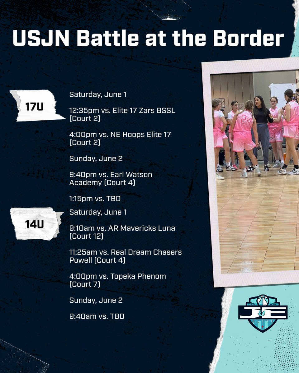 After a successful weekend in Omaha, J&amp;E is back in Kansas City this weekend at the USJN Battle of the Border.

17u: All games held at the Homefield KCK Showcase Center

14u: All games held at the HyVee Arena