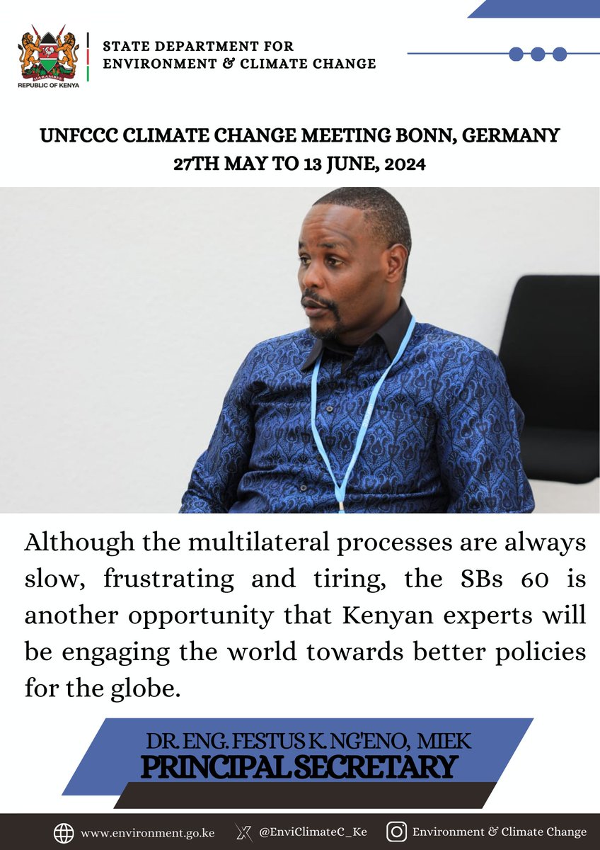 Although the multilateral processes are always slow, frustrating and tiring, the SBs 60 is another opportunity that Kenyan experts will be engaging the world towards better policies for the globe ~PS Dr Eng. Nge'no #SBSTTA60 #SBI60