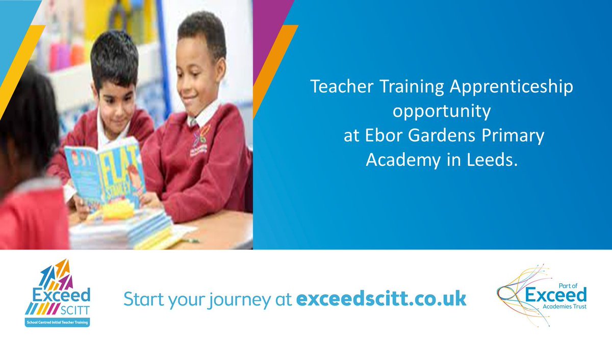 Ebor Gardens in Leeds have an opportunity for a Teacher Training Apprenticeship starting in September with Exceed SCITT. 
Check you meet the entry criteria and submit your application here: buff.ly/3Bqtqh9 

#Apprenticeship #Teachertraining #Leeds #newcareer