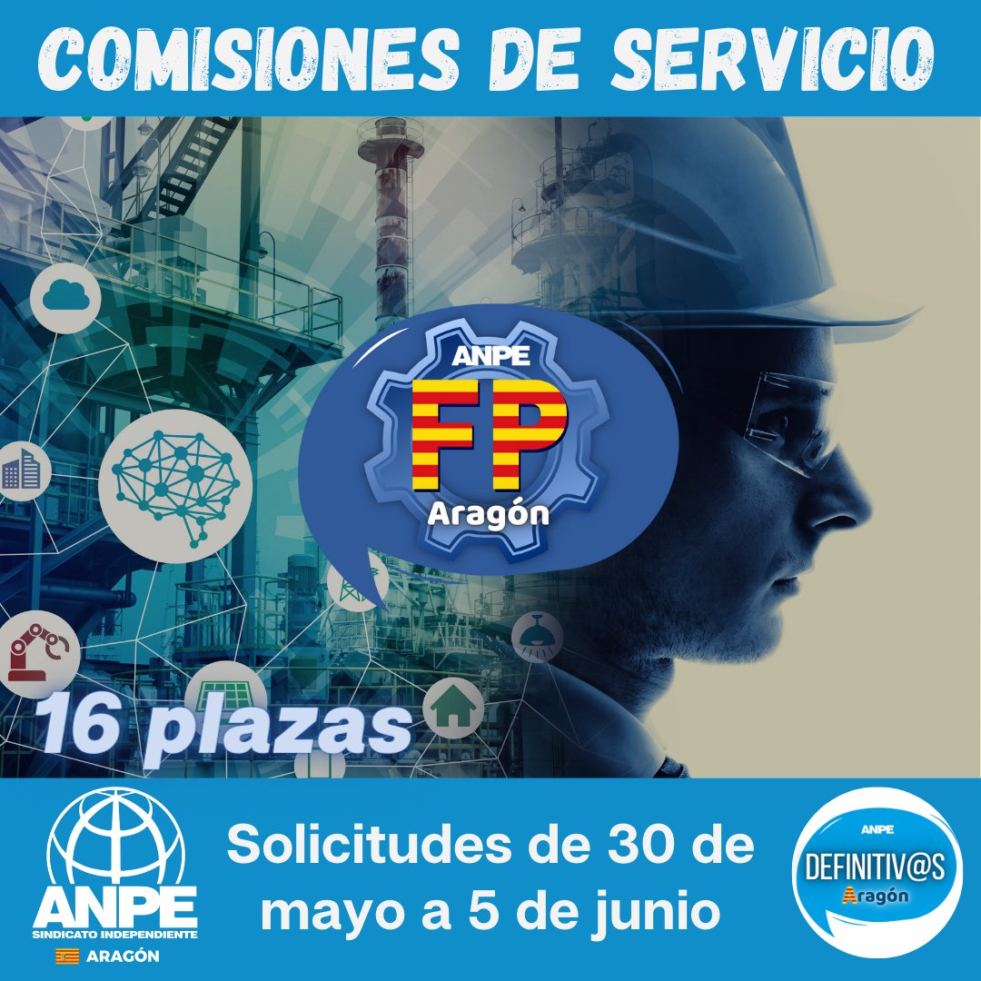 📢 Implantación nuevo grados de FP .
👉🏻 Funcionarios de carrera y prácticas de especialidades asociadas a las plazas.
📌 Procedimiento con baremo de méritos y entrega de proyecto, abierto a otras CCAA
🌐 anpearagon.es/notices/167774
🔄 <a href="/anpearagon/">ANPE Aragón | Sindicato independiente</a> <a href="/FP__Aragon/">FP Aragón</a> 
#ANPEInforma