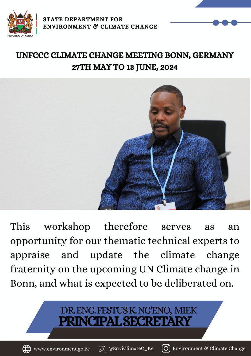 This conference therefore serves as an opportunity for our thematic technical experts to appraise and update the climate change fraternity on the upcoming UN Climate change in Bonn, and what is expected to be deliberated on ~PS Dr. Eng. Nge'no #SBSTTA60 #SBI60