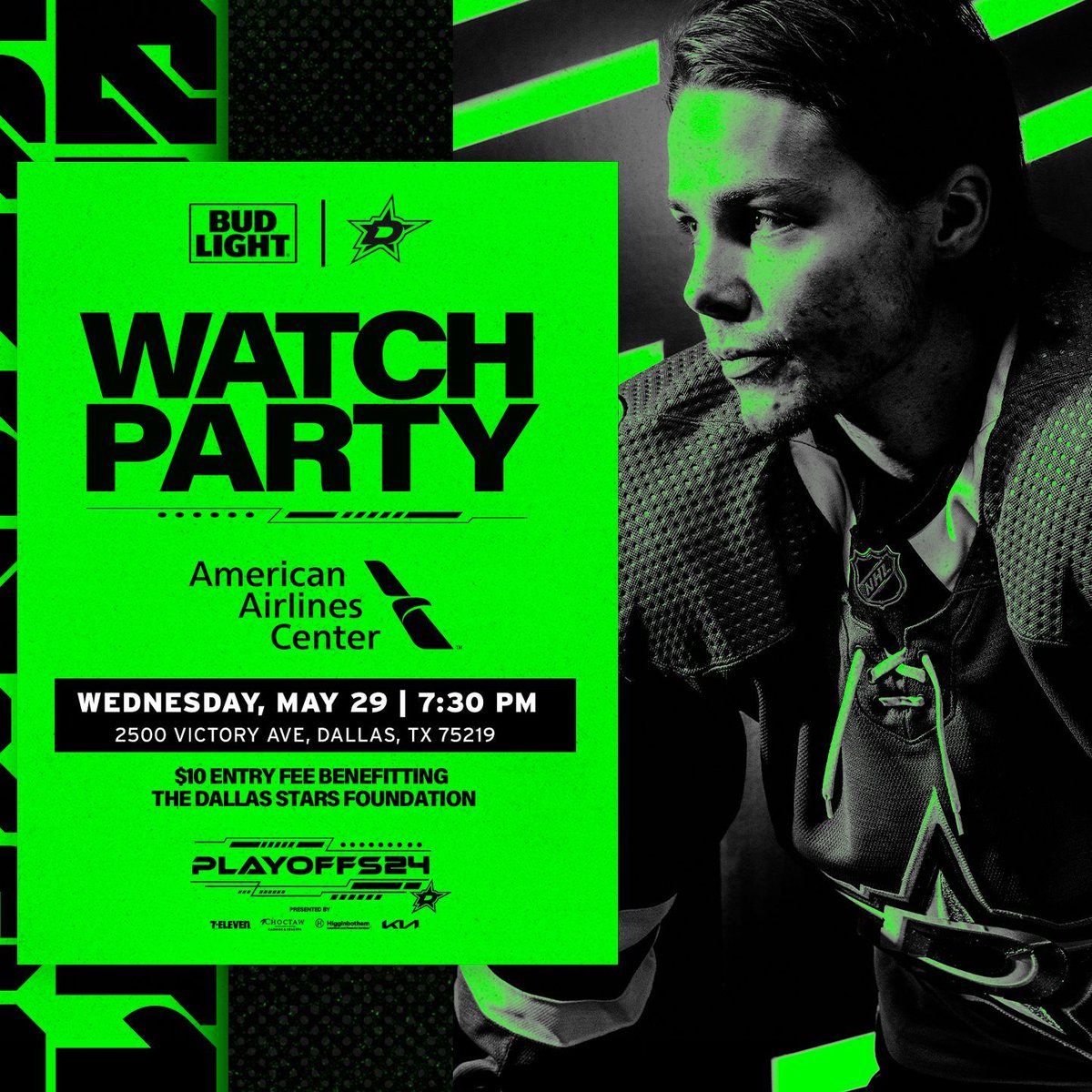 TONIGHT: ⭐️ Stars vs. Oilers Game 4 Watch Party! $10 entry fee benefitting the Dallas Stars Foundation 💚 buy online and have your ticket ready at the door - GO STARS! ✨