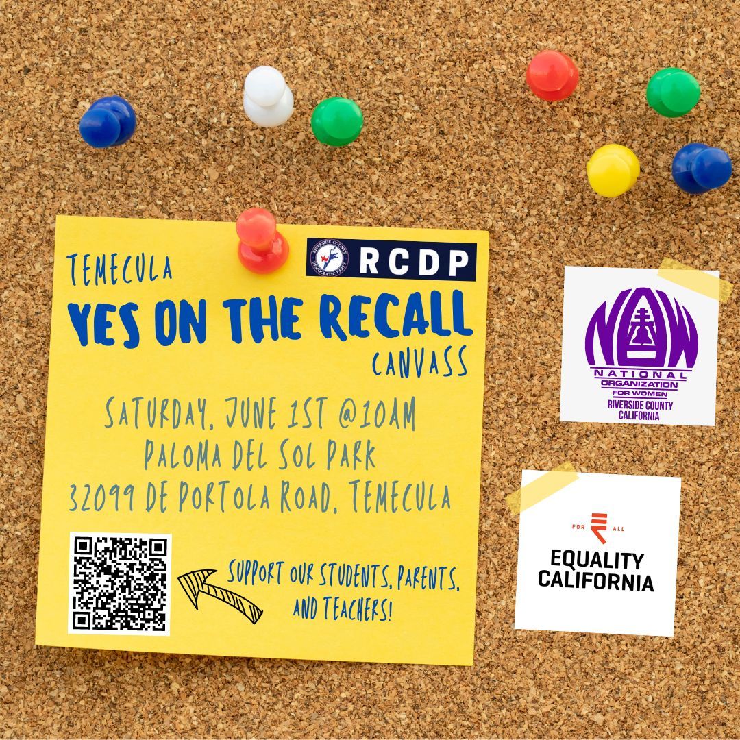 OfficialRCDP's tweet photo. 🚨 Temecula! Join us this Saturday for a canvassing event to support a brighter and safer future for our kids. Let's ensure our schools reflect our community's values by voting YES on the recall. Your voice matters—let's make it heard! 🗳️🏫 #YesOnRecall #ForOurKids #Temecula https://t.co/eg6n6X8Thv