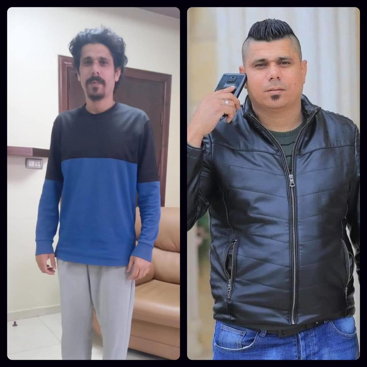 These are not two different individuals, but rather Mohammed Al-Baz, a Palestinian from the town of Qusin, west of Nablus, who was released today from Israeli occupation detention camps after months of torture and starvation.