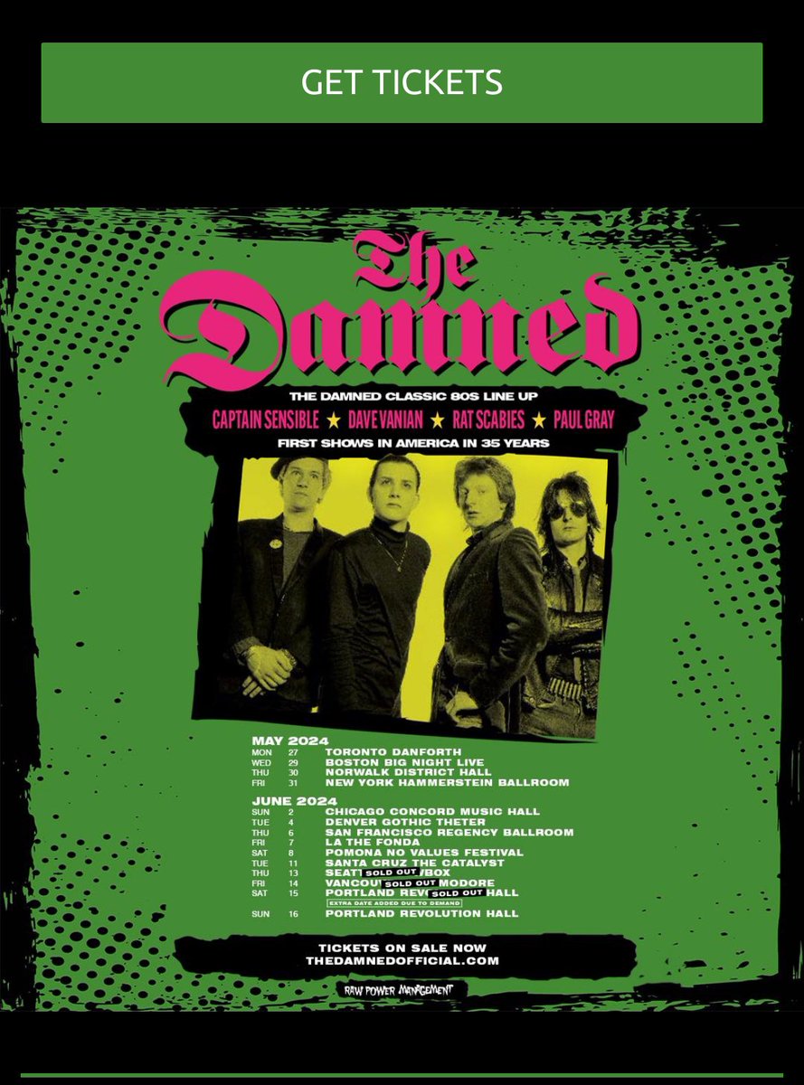 Tour is going.
See you in Portland @thedamned