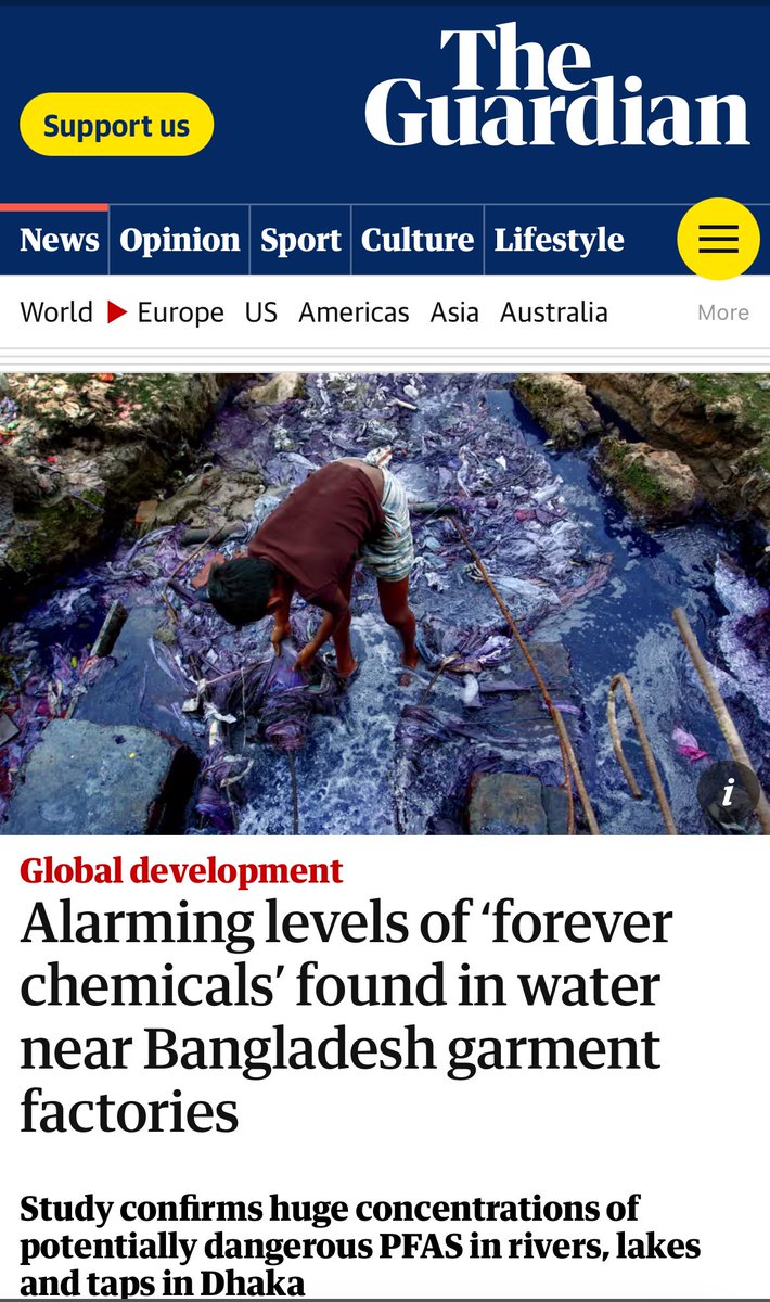 Toxic Fashion High Toxic #PFAS level haunt The fashion industry and contaminate Bangladesh’s capital waterways New Study reveals levels 54,000 times above advisory levels Read @sajajohnson theguardian.com/global-develop…