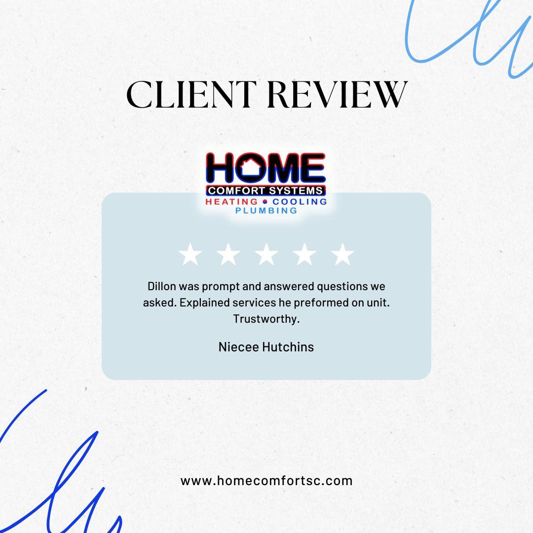 Thank you for choosing Home Comfort Systems, Niecee! We appreciate your business.

#HomeComfortSystems #greenwoodsc #upstatesc #hvac #customerappreciation #googlereview