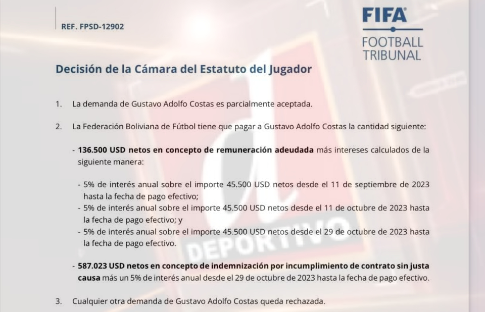 LA FEDERACIÓN BOLIVIANA DE FÚTBOL APELARÁ EL FALLO DE FIFA