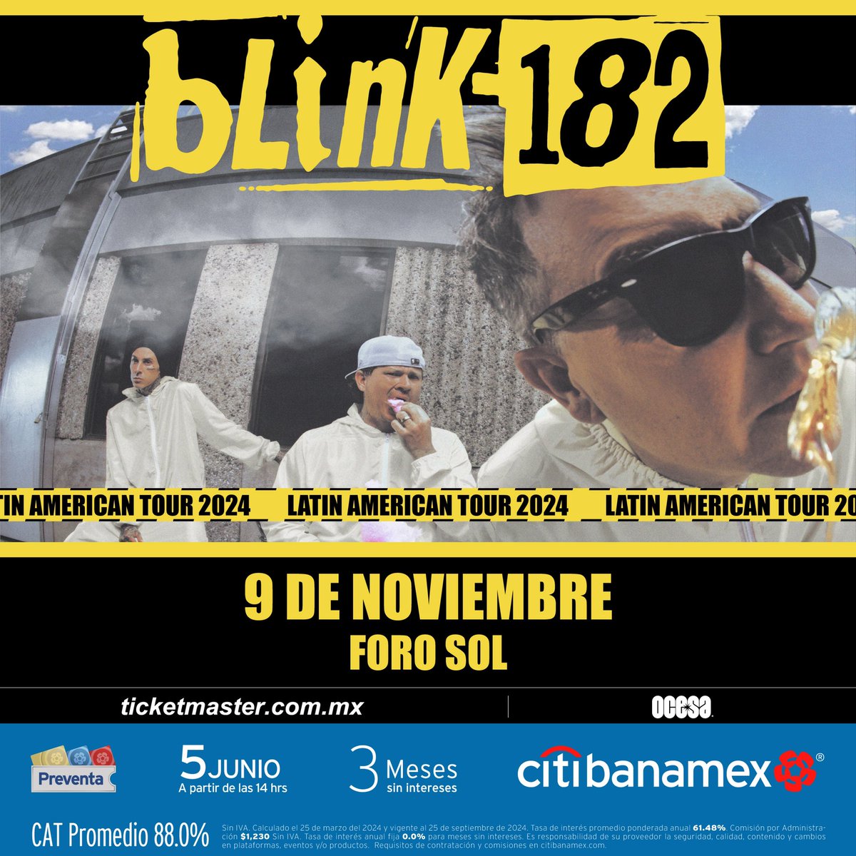 🚨🚨🚨 ¡Blink-182 anunció su regreso a la CDMX! 🚨🚨🚨 Esta vez no será el Palacio de los Deportes, la banda programó su concierto del 9 de noviembre en el renovado Foro Sol. La preventa Citibanamex será el 5 de junio con Ticketmaster.