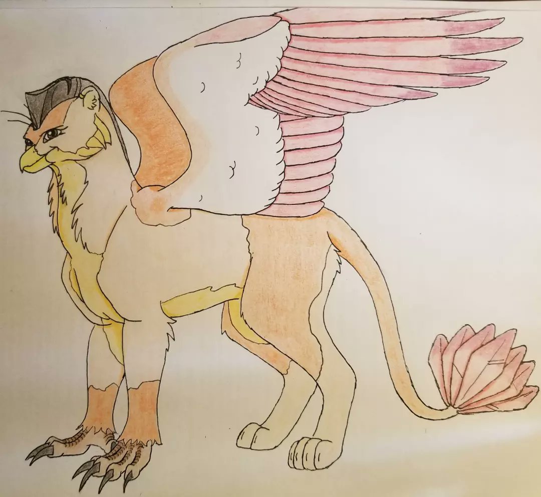 AuthorAlesa's tweet photo. Two more griffins! I liked the orange colors this time. So many of my students prefer cool colors in their griffins! #fantasy #forthestudents #art #teacherlife https://t.co/TQIPzJ1N6k