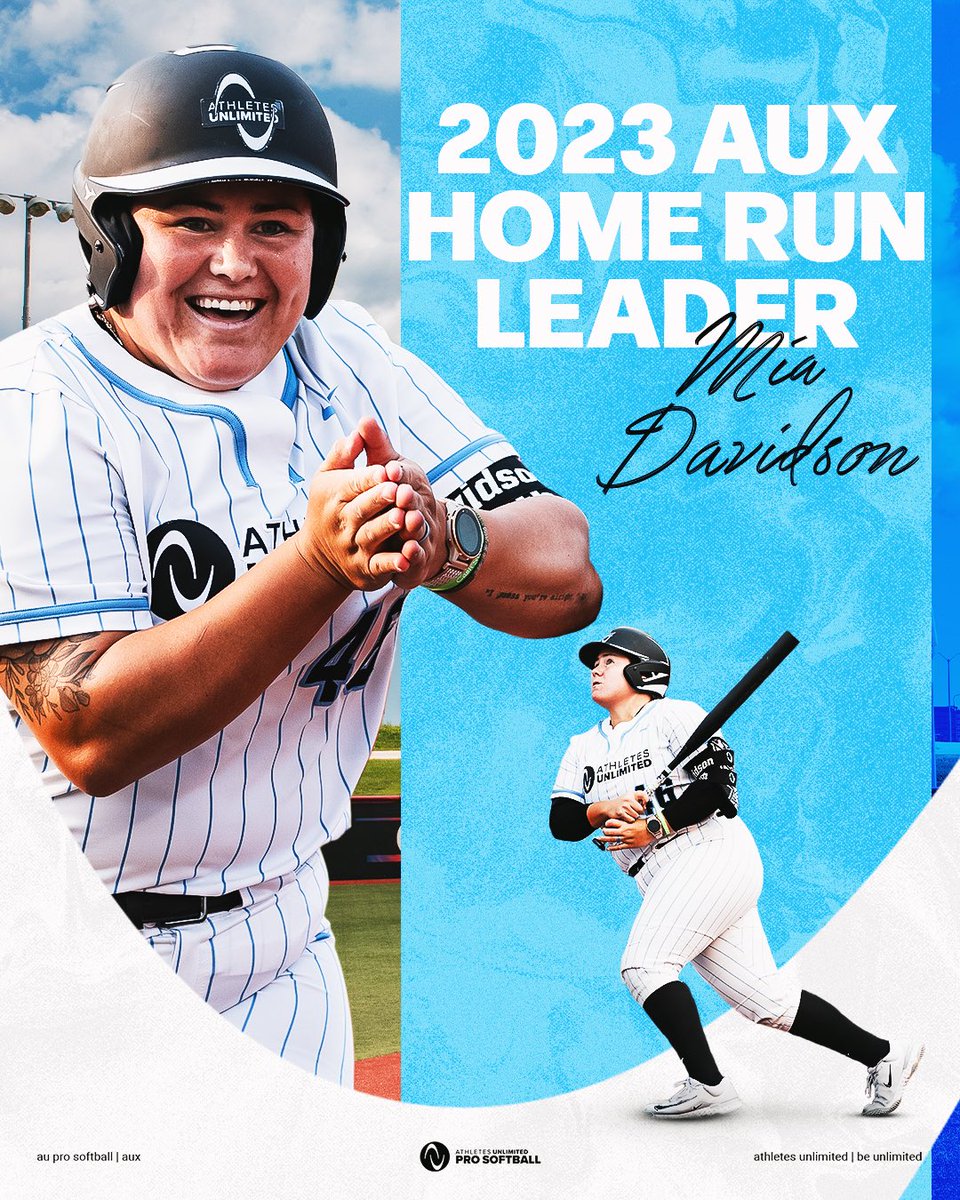 Athletes Unlimited (@auprosports) on Twitter photo BALL. BAT. BOMBER. 💣
<a href="/MIASKY3332/">Mia Sky Davidson-Smith</a> led the 2023 AUX Season in home runs 🤯
#AUProSB BALL. BAT. BOMBER. 💣
<a href="/MIASKY3332/">Mia Sky Davidson-Smith</a> led the 2023 AUX Season in home runs 🤯
#AUProSB