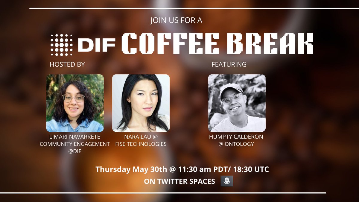 DecentralizedID's tweet image. Get your coffee brewing tomorrow and join us for the best break you&apos;ll have all day!  ☕️