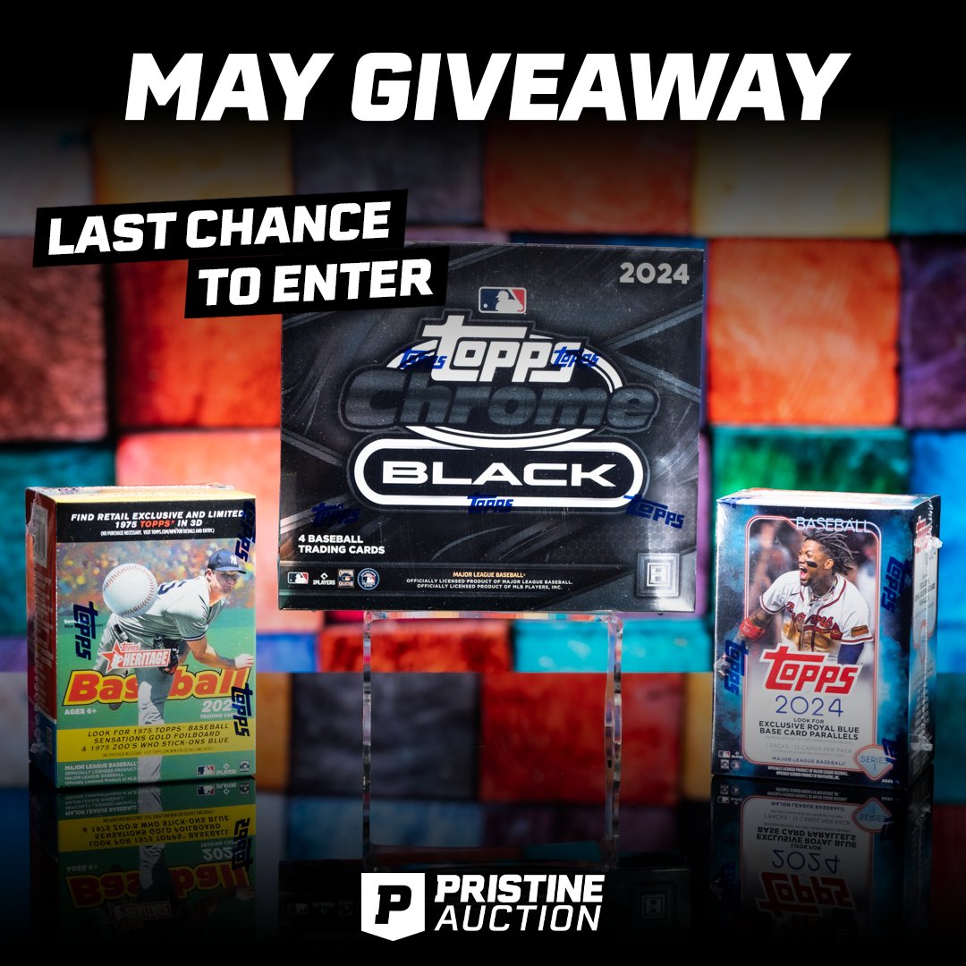 🚨 LAST CHANCE - MAY GIVEAWAY 🎁 FREE CARDS! We are giving away a 2024 Topps Chrome Black Hobby Box, 2024 Topps Series 1 Baseball 7 Pack Blaster, & 2024 Topps Heritage Baseball 8 Pack Blaster 🙌 Good luck! prstn.co/3JNDx5L
ㅤ
#SportsCards #TradingCards #CollectibleCards