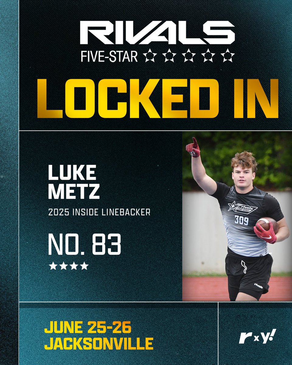 🚨LOCKED IN🚨 4⭐ ILB Luke Metz is one of the 100 BEST prospects in the country coming to Jacksonville to compete at the Rivals Five-Star on June 25-26🔥