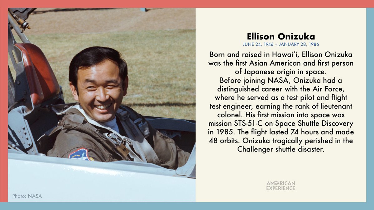 Ellison Onizuka, the first Asian-American to fly in space, was a member of NASA’s Astronaut Class of 1978, the first to include women and Hispanic, Asian-American and African-American astronauts.

#AANHPIHeritageMonth #AAPIHeritageMonth