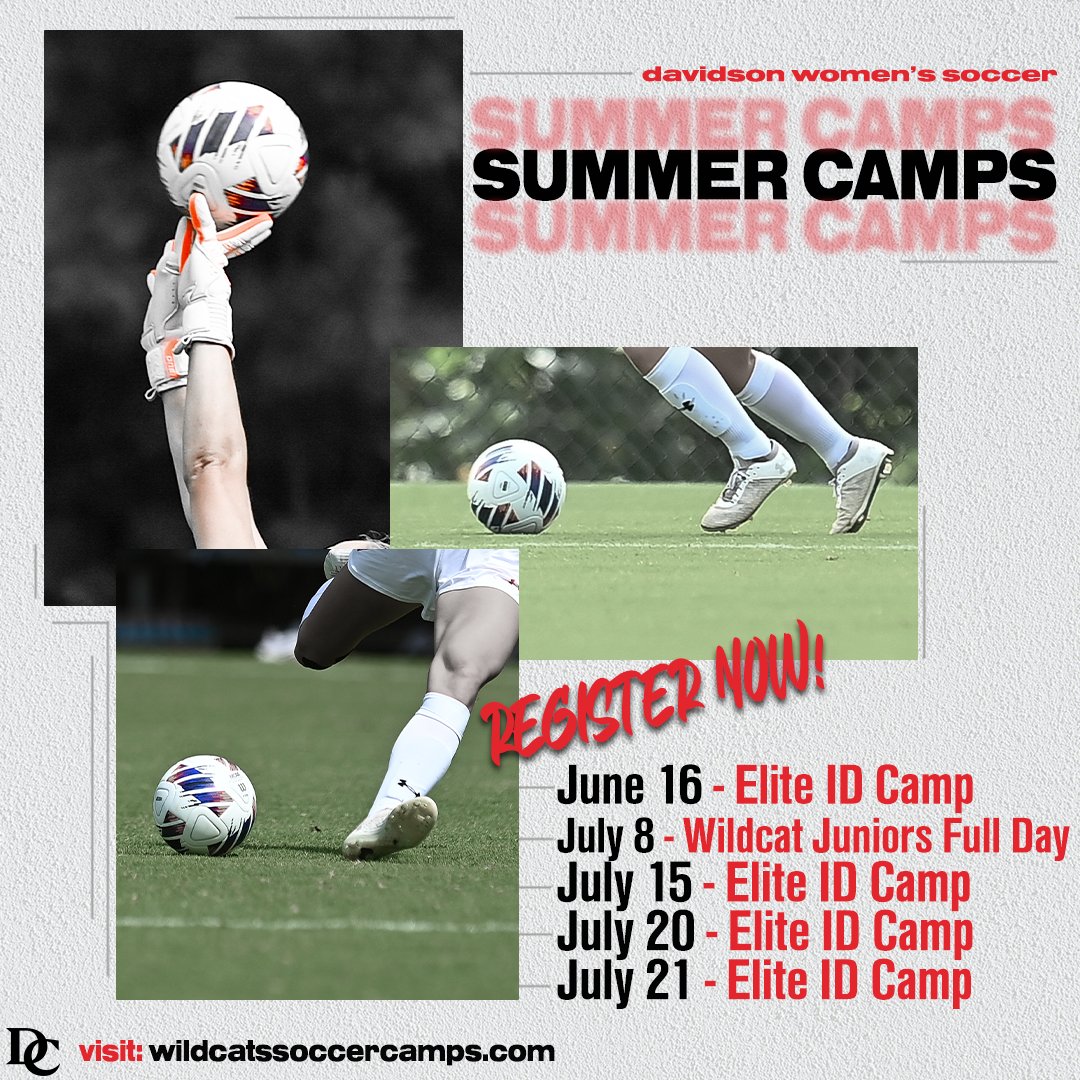 DavidsonWSoc's tweet photo. It's camp season! ⚽️

We've got a full slate of camps coming up this summer and we would 𝐋𝐎𝐕𝐄 to see you there! Follow the link below for more information and registration details! 

🔗: https://t.co/6XVOIJJSTC https://t.co/cW9JoIICk6