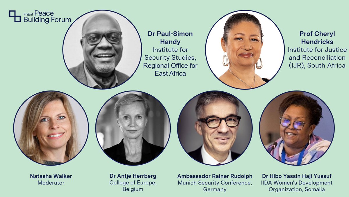 🤗 We welcome our esteemed #FriEntPBF2024 speakers <a href="/pshandyiss/">Paul-Simon Handy</a> <a href="/issafrica/">ISS</a>, Professor Cheryl Hendricks <a href="/_IJR_/">The Institute for Justice and Reconciliation #IJR</a>, @AntjeHerrberg <a href="/collegeofeurope/">College of Europe</a>, Ambassador @rainerrudolph <a href="/MunSecConf/">Munich Security Conference</a> and Dr Hibo Yassin Haji Yussuf <a href="/IIDAafrica/">IIDA Women's Development Org</a> on "#Reshaping #Alliances for #Peace and #Security"!