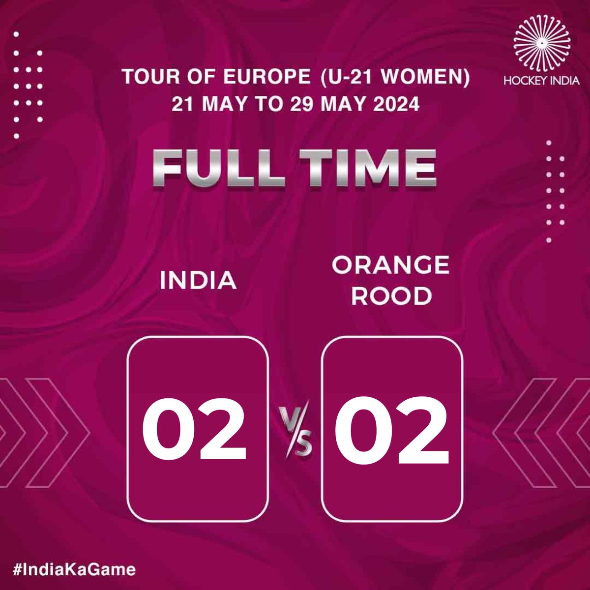 A thrilling match comes to an end with a 2-2 draw! Our women’s team showed incredible skill and determination on the field. 🏑

#HockeyIndia #IndiaKaGame
.
.
.
.
@CMO_Odisha @IndiaSports @Media_SAI @sports_odisha @Limca_Official @CocaCola_Ind