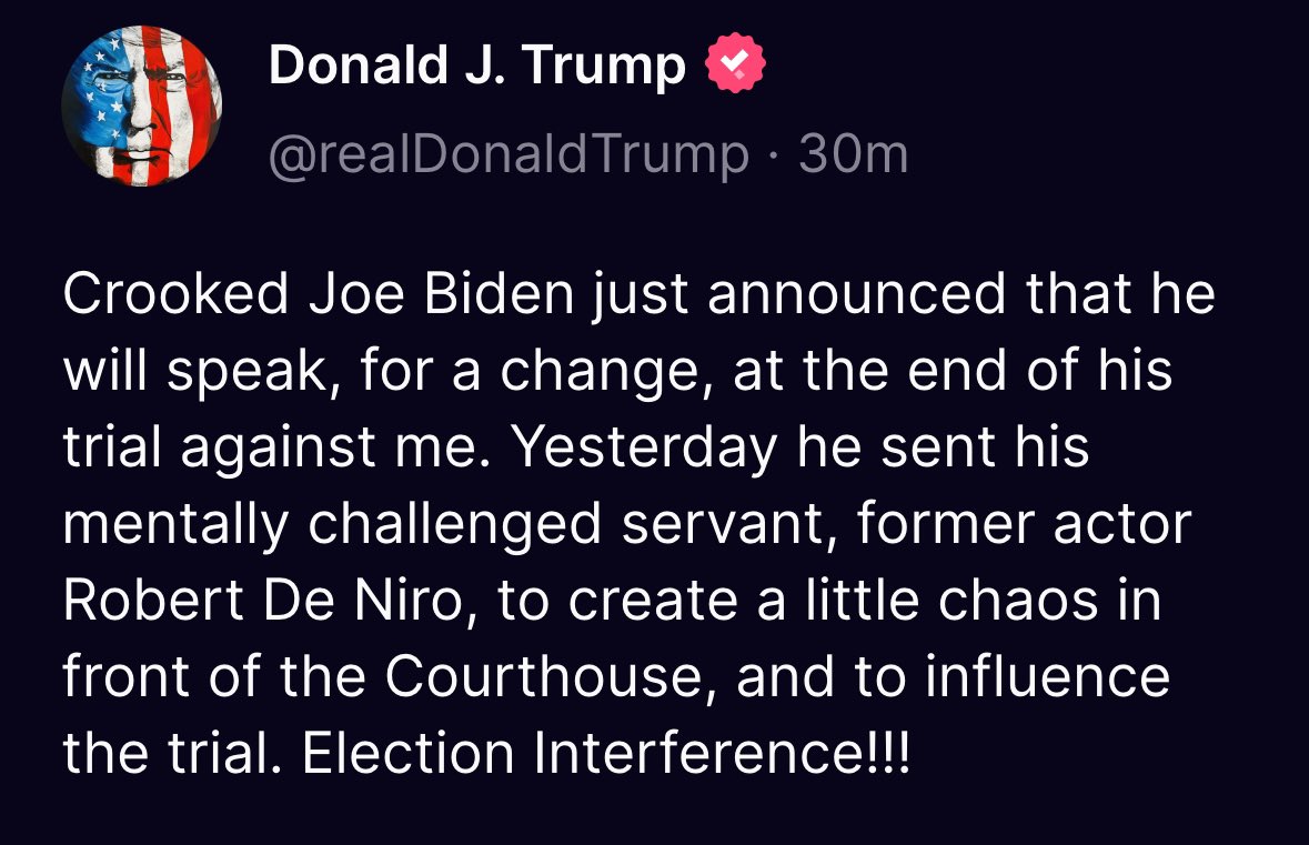 Trump just called Robert De Niro Biden’s “mentally challenged servant”