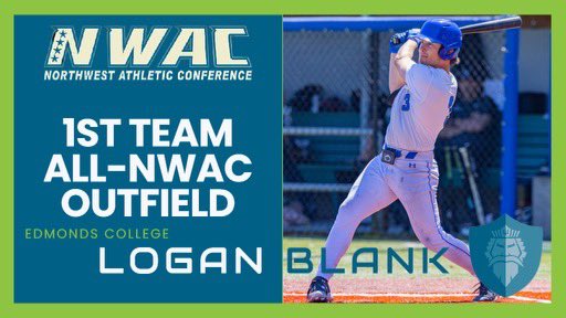 Congrats to Sophomore Logan Blank on being selected 1st Team All-NWAC Outfielder!