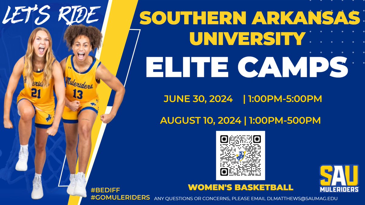 Here it is, the Elite Camp everyone has been asking about! We are building something special here and this is your opportunity to make the recruiting board! ladymuleriderbasketballcamps.com/sau-elite-camp…

@SAUWBasketball #BEDIFF #GoMuleriders #LetsRide