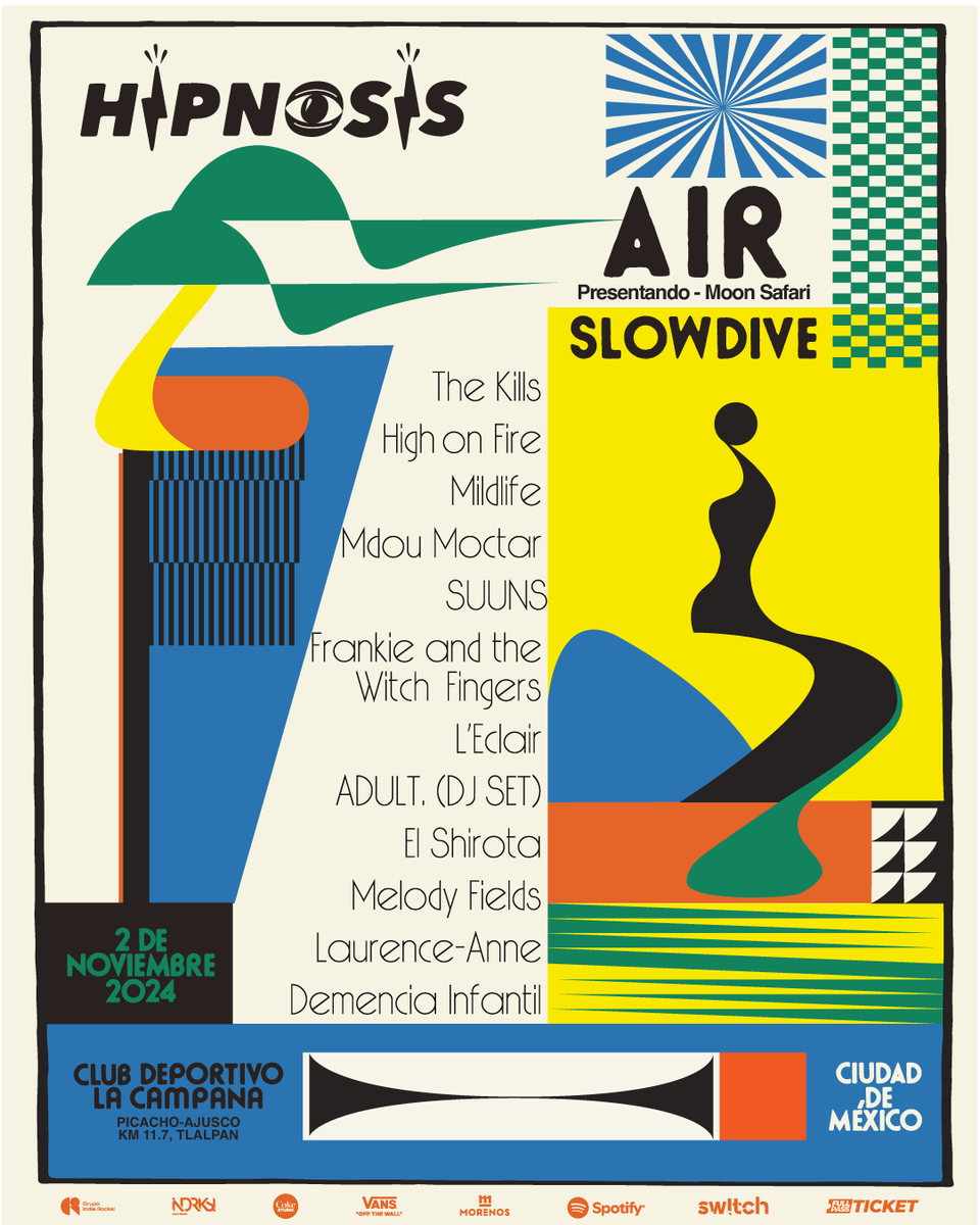 codigo21_radio's tweet photo. ¿Ya vieron el cartel de @HipnosisMX? 🔥📷 Ya queremos disfrutar de Air, Suuns, Slowdive, The Kills, Mdou Moctar y el resto de bandas que estarán estrenando el Club Deportivo La Campana, espacio que ayuda a ampliar la oferta cultural de la CDMX. ¡Allá nos vemos! #SuenaLaCiudad https://t.co/81GxPVRS4h