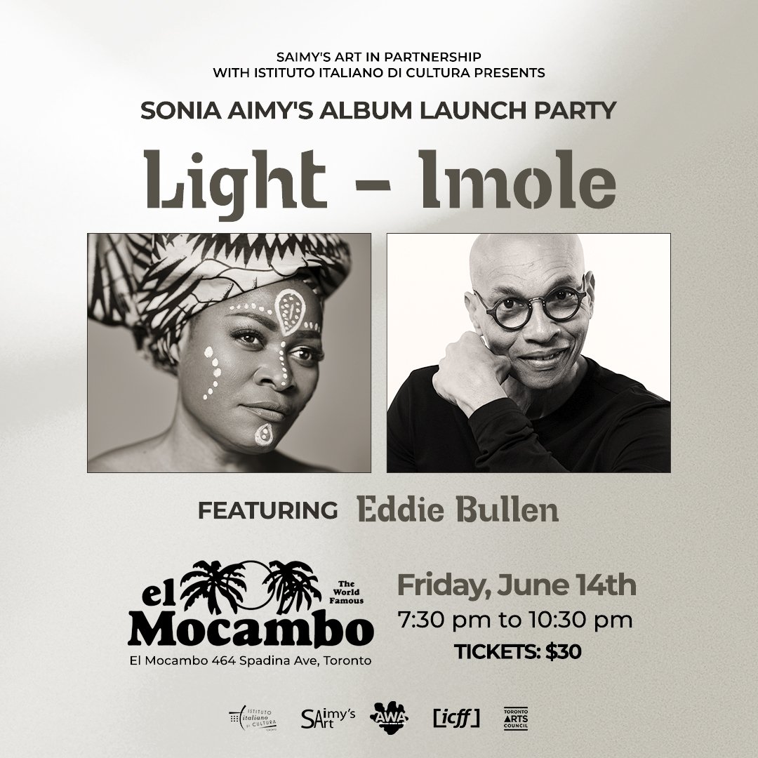 Sonia Aimy (@soniaaimy) on Twitter photo My new album 'Light-Imole' drops June 14th! Celebrate with us at <a href="/theelmocambo/">El Mocambo</a>! 🎶
Huge thanks to <a href="/eddiebullen/">eddie bullen</a> for producing three tracks and playing them live! 🎹
Use the promo code 'AFROBEAT' for GA and VIP tickets🎟➡tix.to/SaimyliveTW/qs…
<a href="/believe/">Believe</a> My new album 'Light-Imole' drops June 14th! Celebrate with us at <a href="/theelmocambo/">El Mocambo</a>! 🎶
Huge thanks to <a href="/eddiebullen/">eddie bullen</a> for producing three tracks and playing them live! 🎹
Use the promo code 'AFROBEAT' for GA and VIP tickets🎟➡tix.to/SaimyliveTW/qs…
<a href="/believe/">Believe</a>