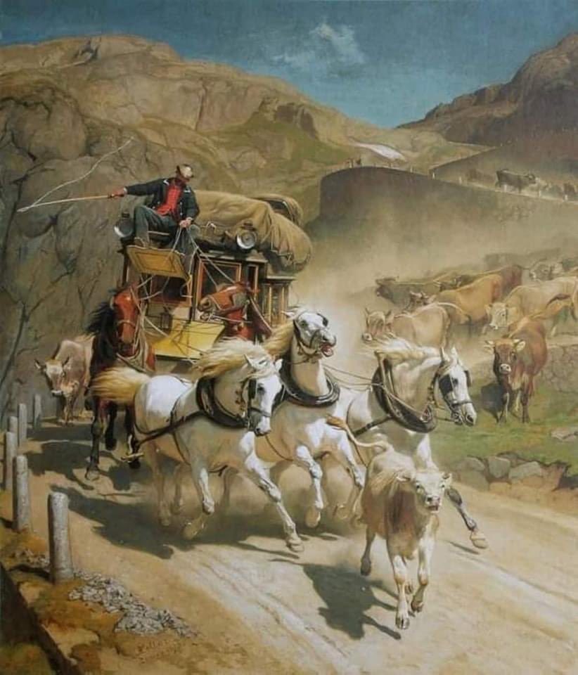 Rudolf Koller (suizo,1828–1905) The Gotthard Post (1873) Óleo sobre lienzo 117 x 100 cm. Kunsthaus Zürich, Suiza