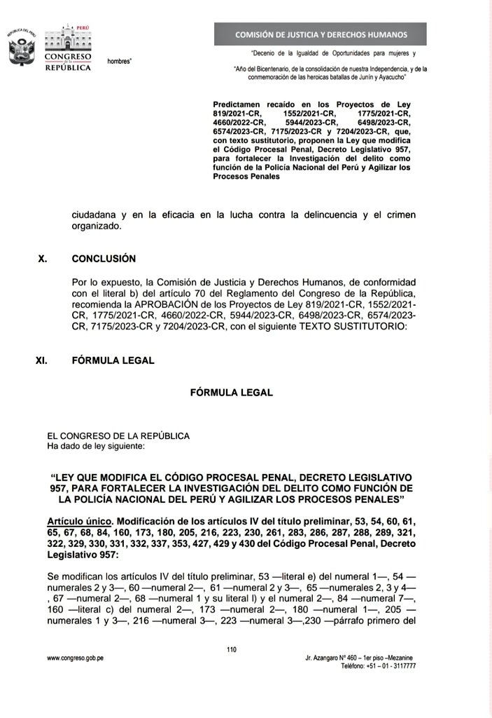 RuthLuqueIbarra's tweet photo. Hoy en la Comisión de Justicia, se aprobó por mayoría la modificación de más de 30 artículos del Código Procesal Penal, para quitarle competencias a la @FiscaliaPeru en las investigaciones como titular de la acción penal. El argumento es que la PNP debe dirigir la investigación preliminar. Esto afecta la autonomía de la Fiscalía y contradice directamente el mandato constitucional. Solo votamos 3 Congresistas en contra.