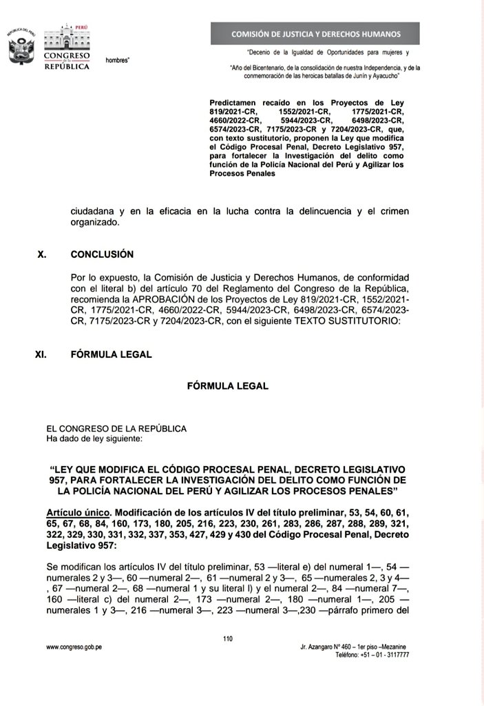 Hoy en la Comisión de Justicia, se aprobó por mayoría la modificación de más de 30 artículos del Código Procesal Penal, para quitarle competencias a la @FiscaliaPeru en las investigaciones como titular de la acción penal. El argumento es que la PNP debe dirigir la investigación