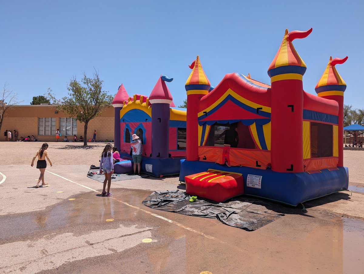 FIVE wet sildes, THREE jumping castles and LOADS of fun @Hilley_ES today for our annual fun filled field day!!! Thank you to our @Socorro_HS for lending us your fabulous athletes to help us keep our scholars safe! They love when the Bulldogs visit!!